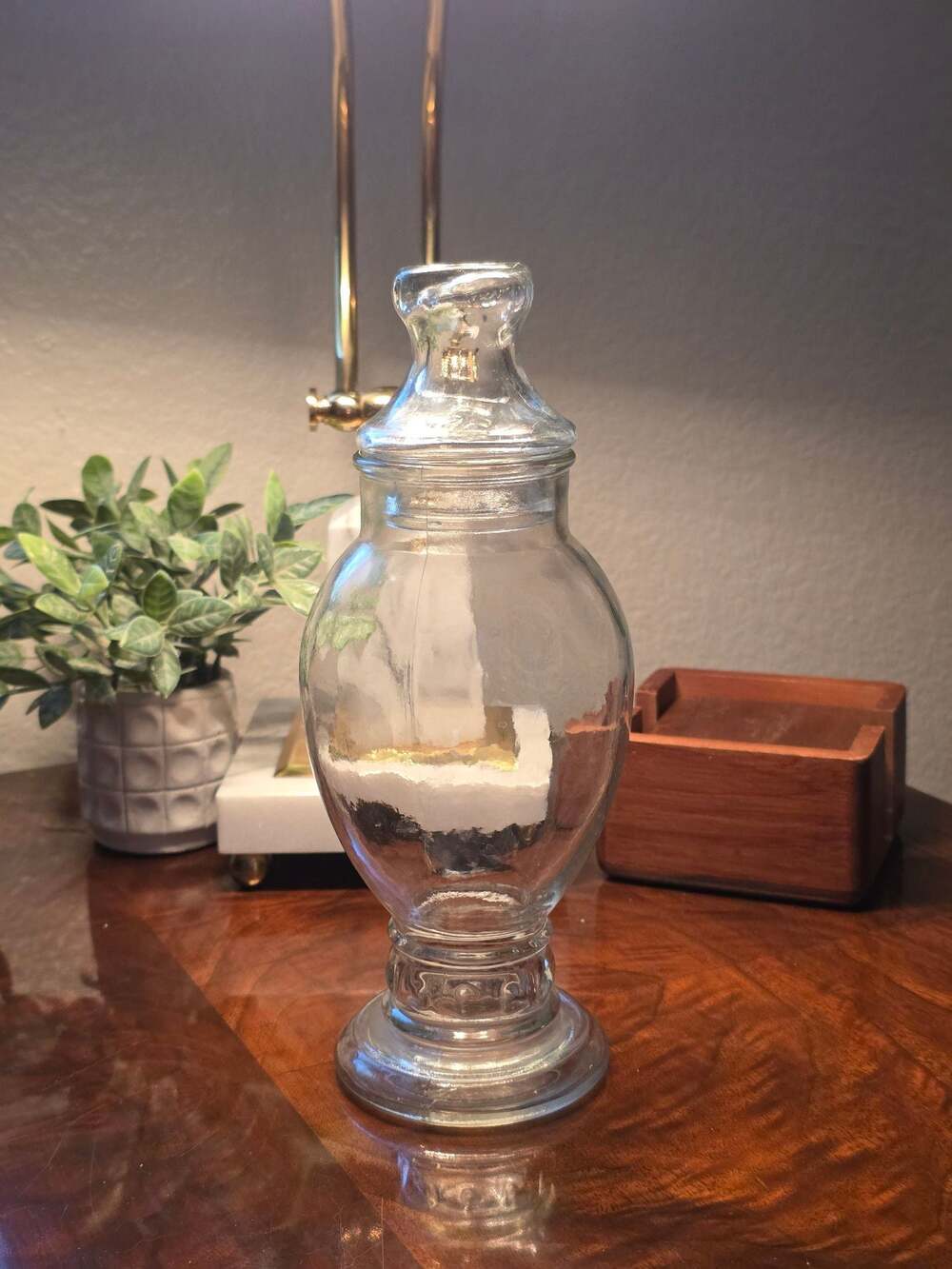 Vintage Clear Glass Pedestal Apothecary Jar with Lid